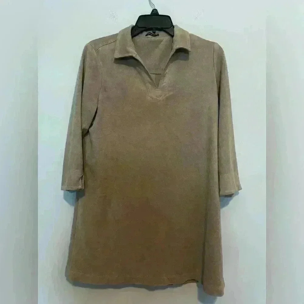 J. MCLAUGHLIN 3/4 Sleeve Faux Suede Tunic Top Shirt Blouse Size Med.